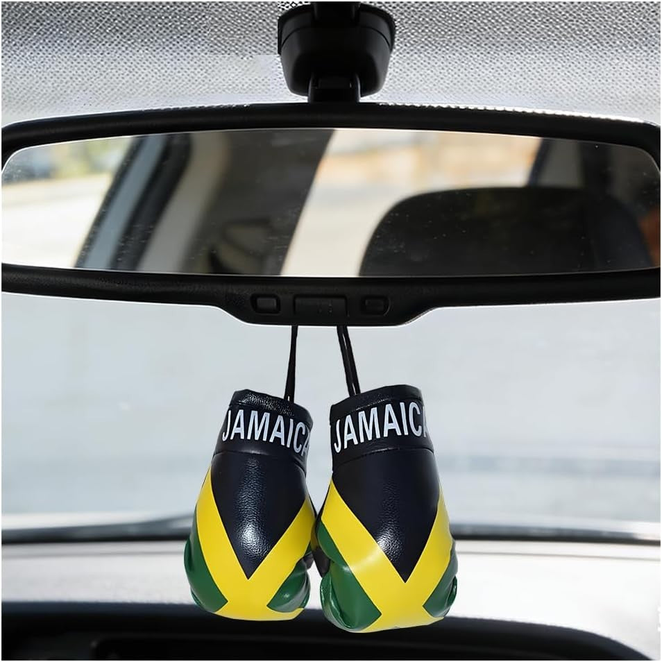 Mini Boxing Glove Car Mirror Ornament for Vehicles - Jamaican Flag Design