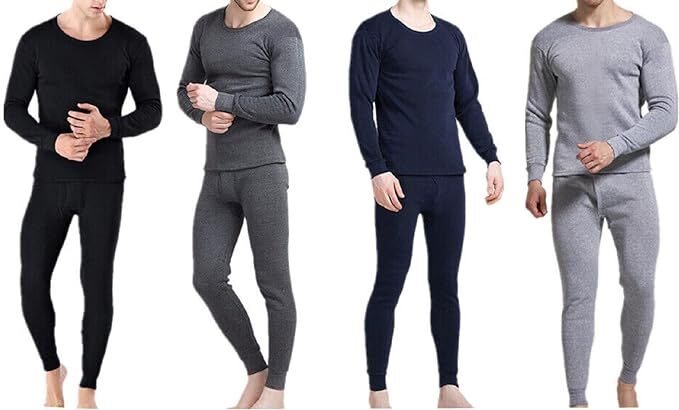 Men's Cotton Fleece-Lined Thermal Underwear Set - Winter Base Layers