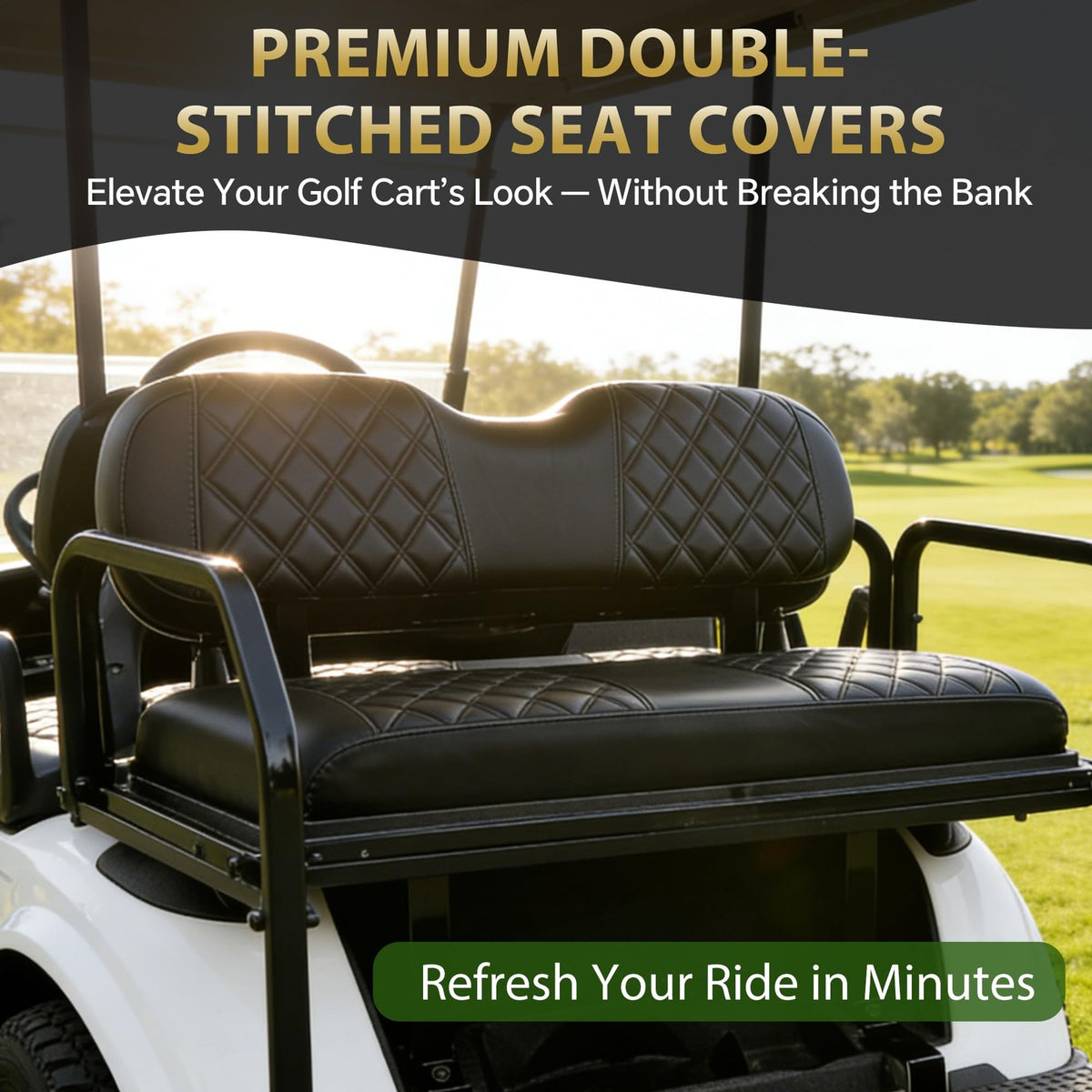 Golf Cart Seat Covers Set for Club Car Precedent Black - Easy Install, Durable PU Leather