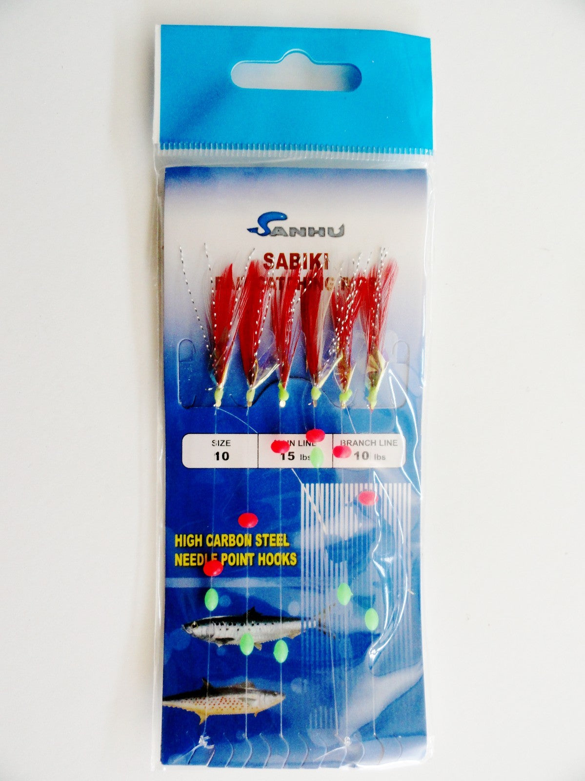 Sabiki Bait Rig with 6 Gold Hooks & Red Feathers - Multiple Sizes & Packs