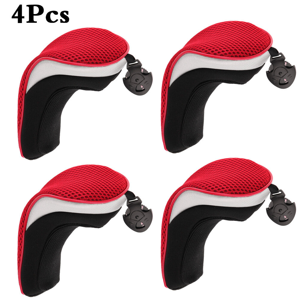 Set of 4 Red Golf Hybrid Club Head Covers with Interchangeable No-Tag