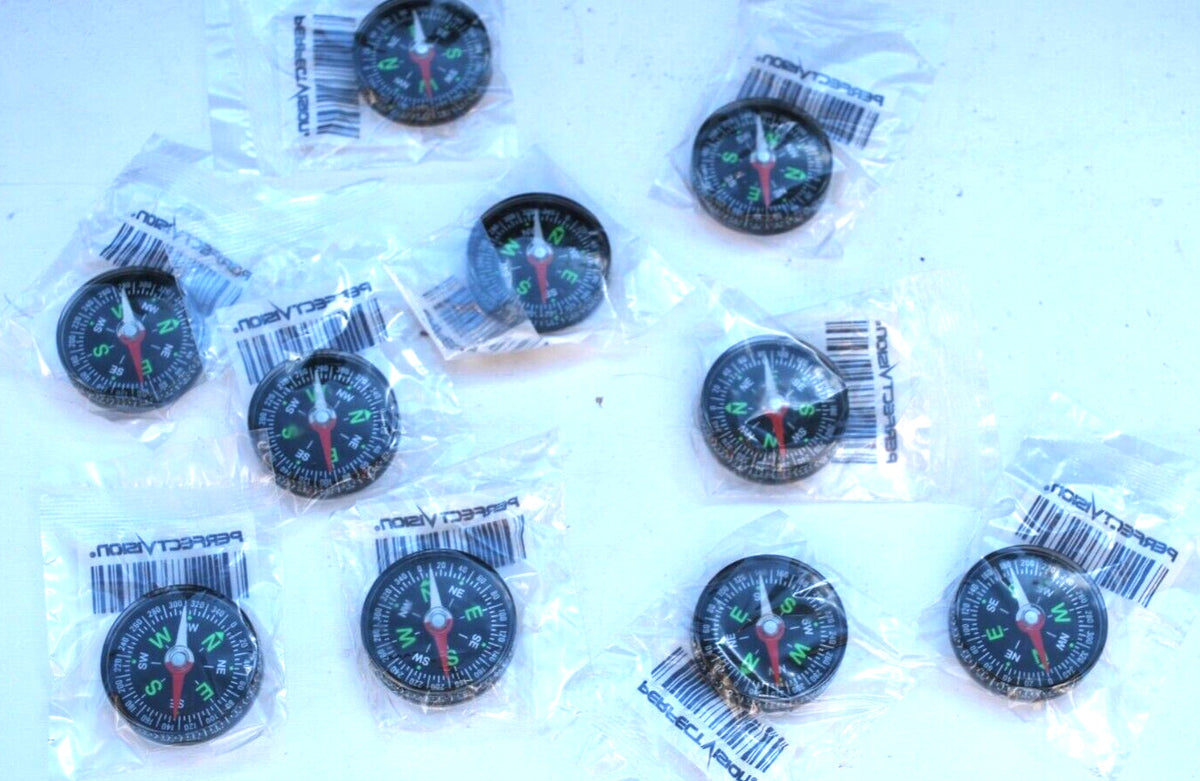 Mini Liquid Filled Compass 32mm Diameter - Portable Outdoor Navigation Tool Set of 10