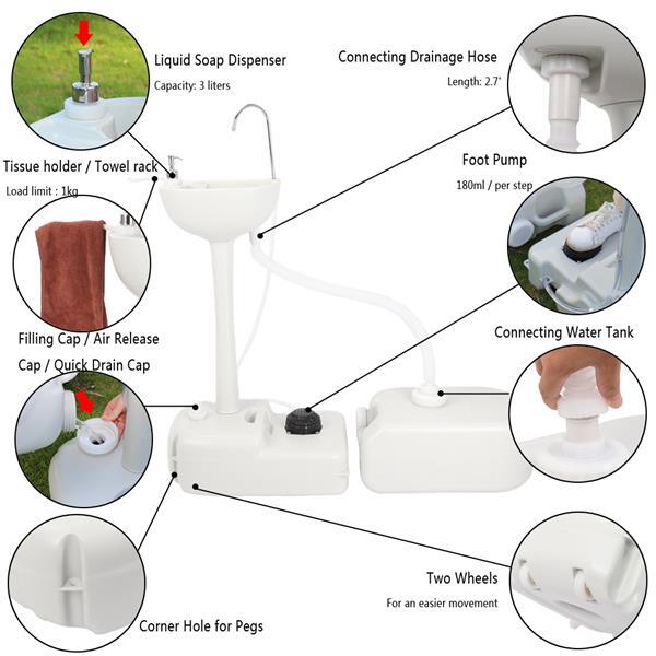 Portable Toilet with Sink and Hand Washing Station - Camping WC 20L Flush