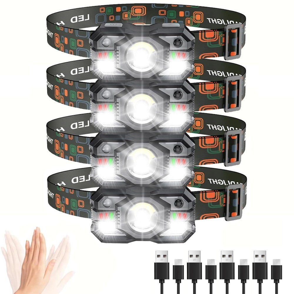 Rechargeable LED Headlamp with Motion Sensor Waterproof Headlight Outdoor