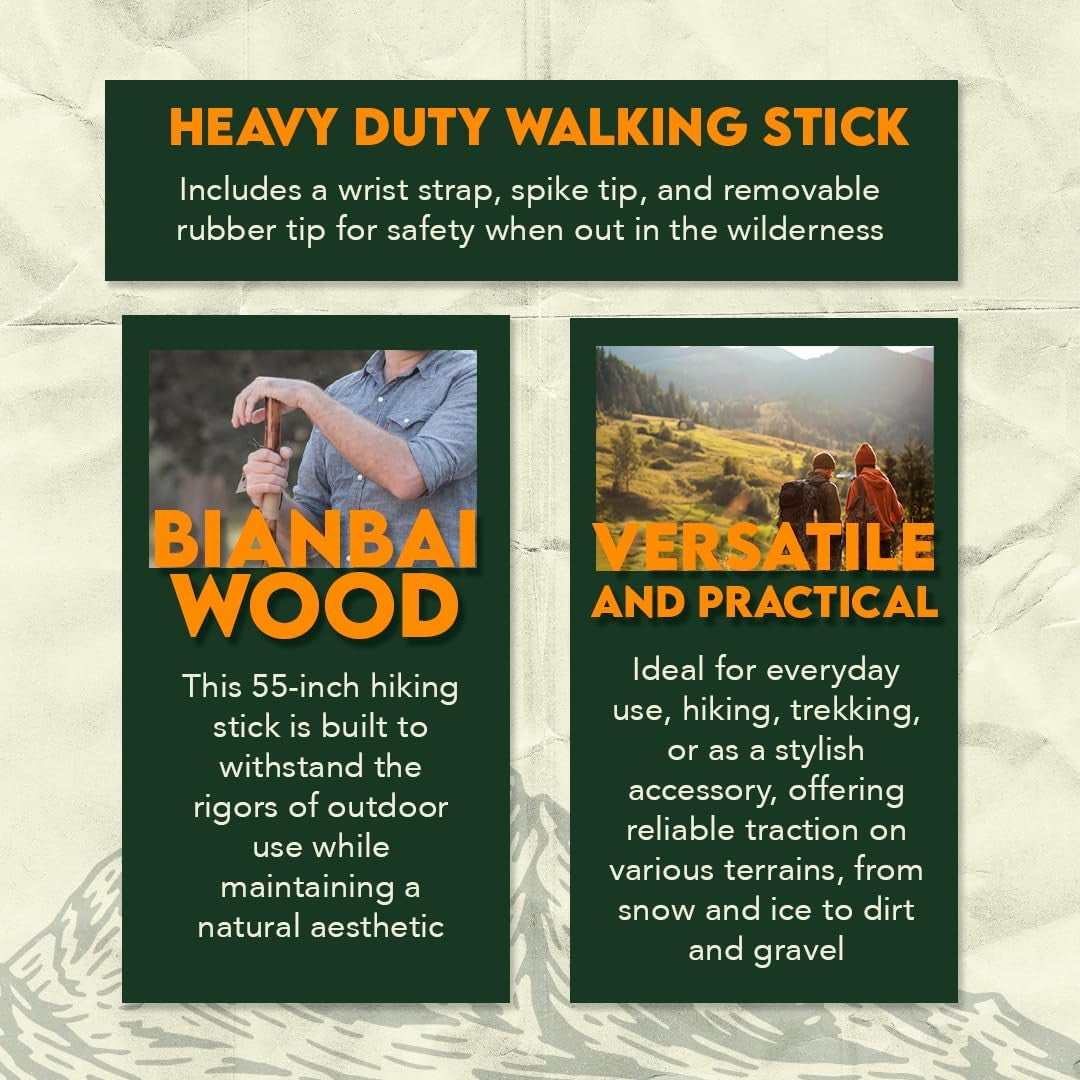 Wooden Hiking Stick with Hand-Carved Howling Wolf - 55 Inch Support Pole
