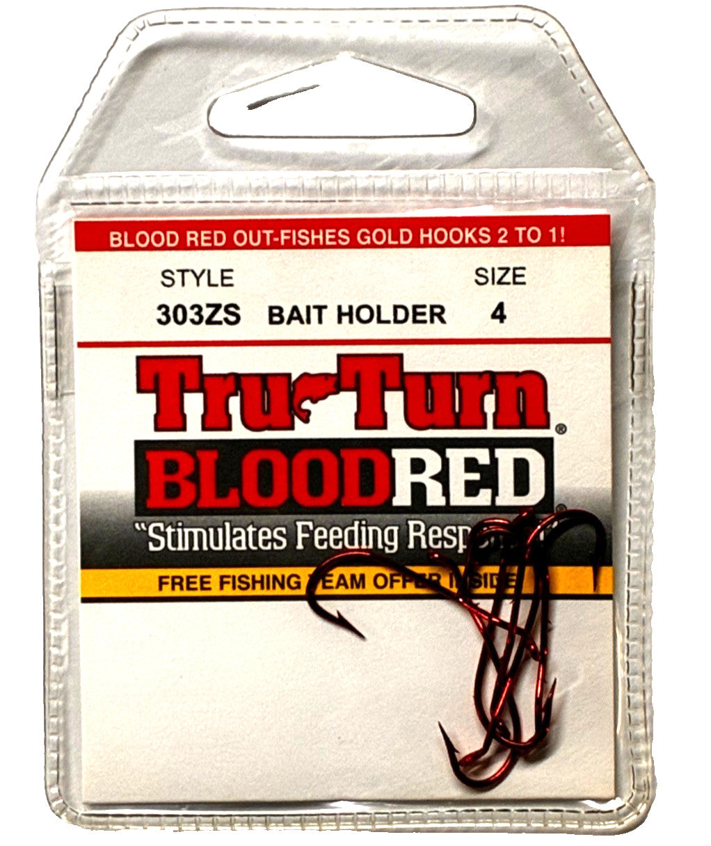 2 Packs Blood Red Size 4 Bait Holder Hooks - Fishing Accessories, 6 Count Each