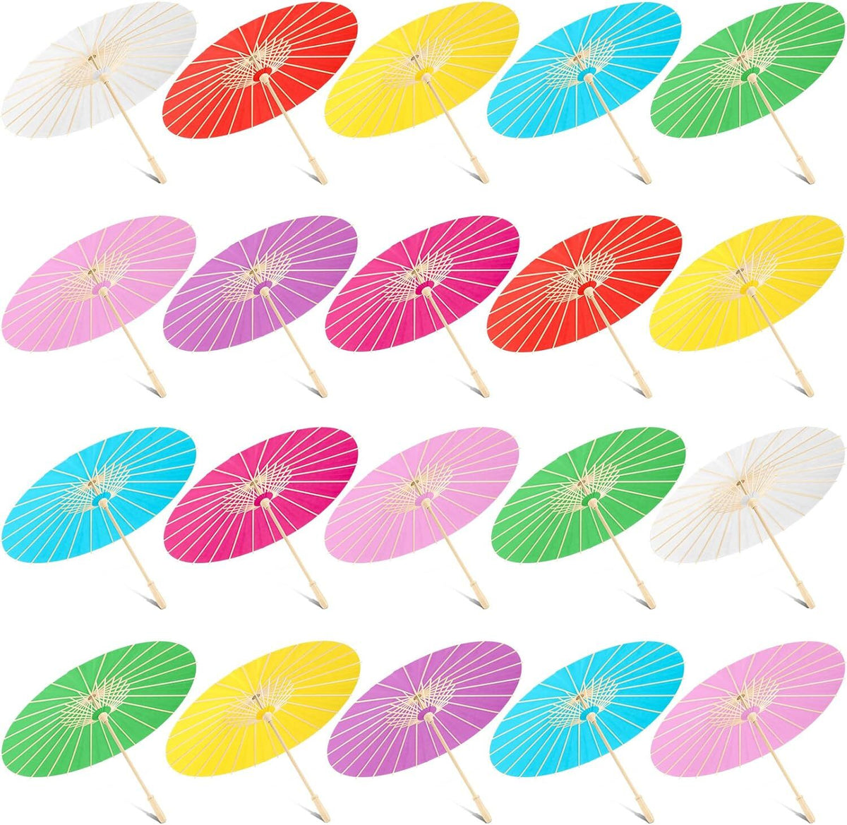 20 Pcs Multicolor Paper Umbrellas 23.6 Inch Parasol DIY Decor