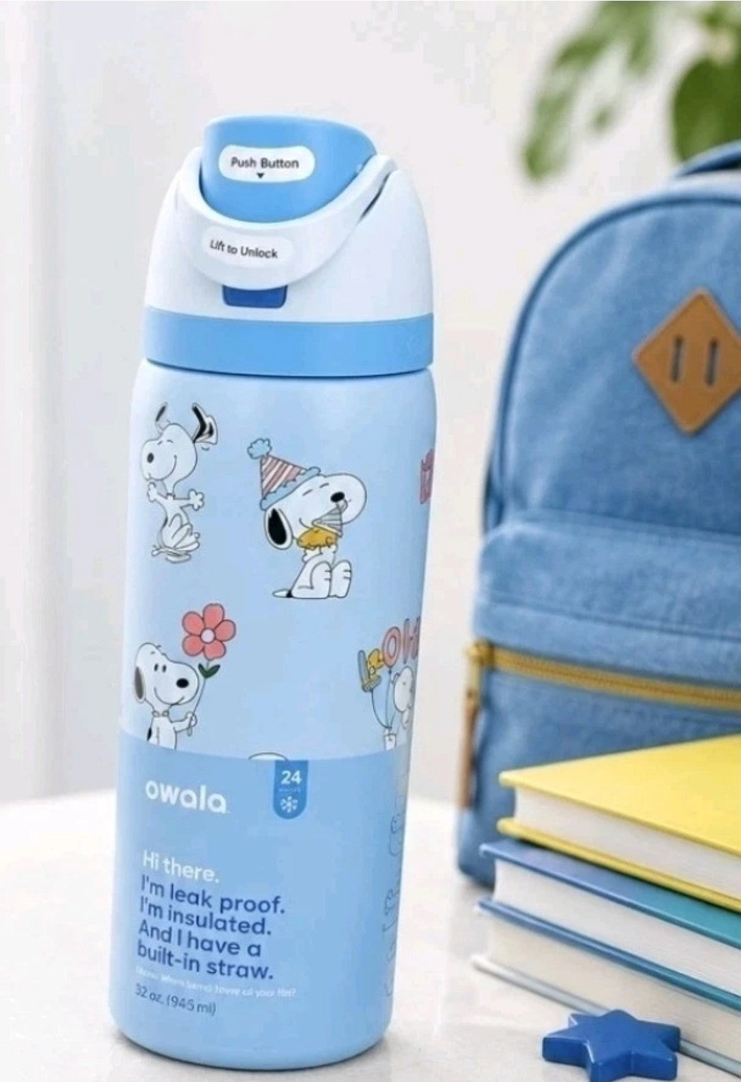 Insulated Kids Water Bottle with Straw - 32oz Snoopy Character Design
