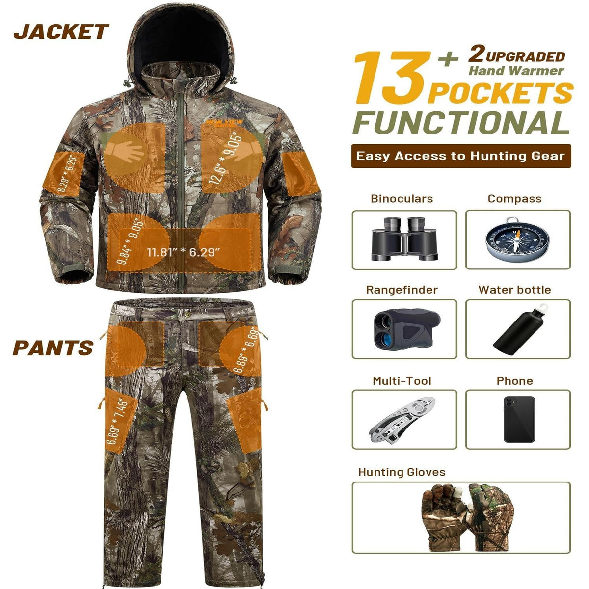 Men's Insulated Camouflage Hunting Suit with Jacket and Pants Set for Cold Weather