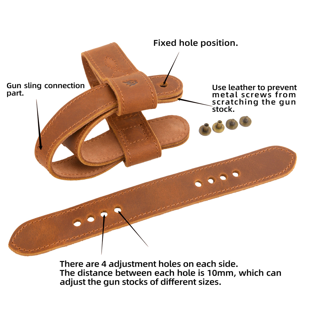 No-Drill Leather Rifle Buttstock Holder Sling Mount - Adjustable, Heavy-Duty