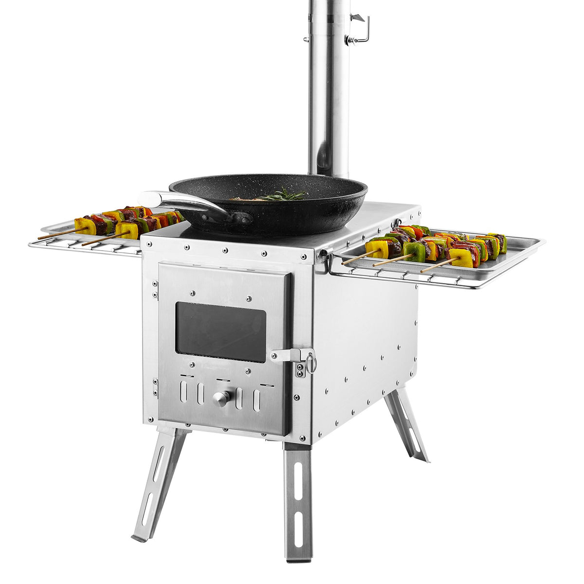 Portable Wood Stove for Camping Tent with Pipe - Stainless Steel
