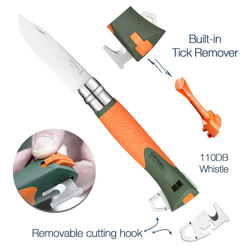 Outdoor Survival Folding Knife with 4-Inch Stainless Steel Blade, Tick Remover & Whistle