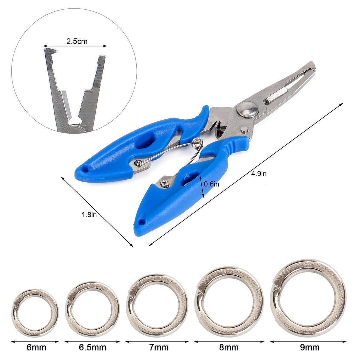 200pcs Stainless Steel Fishing Split Rings Set with Pliers - Multiple Sizes