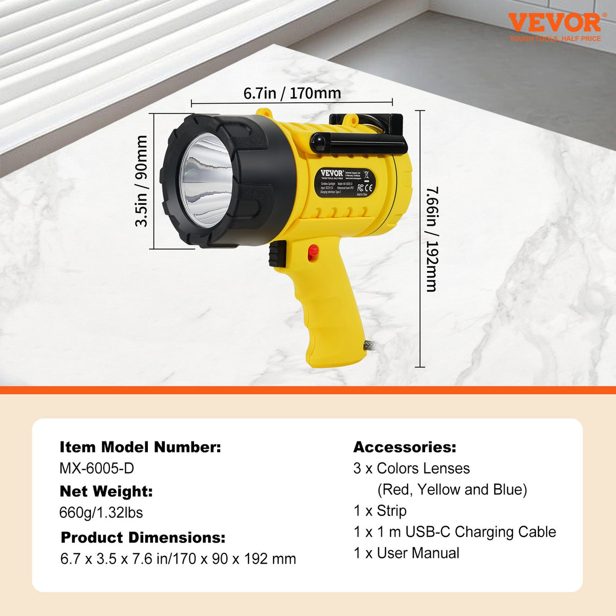 Rechargeable LED Spotlight 1000LM Waterproof Handheld Flashlight with 440m Beam