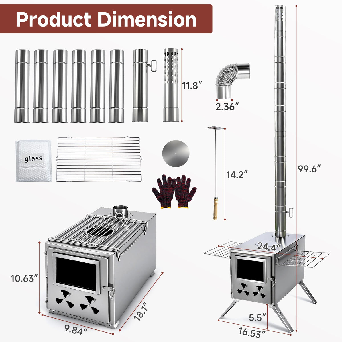 Portable Stainless Steel Tent Stove for Camping, Wood Burning & Heating