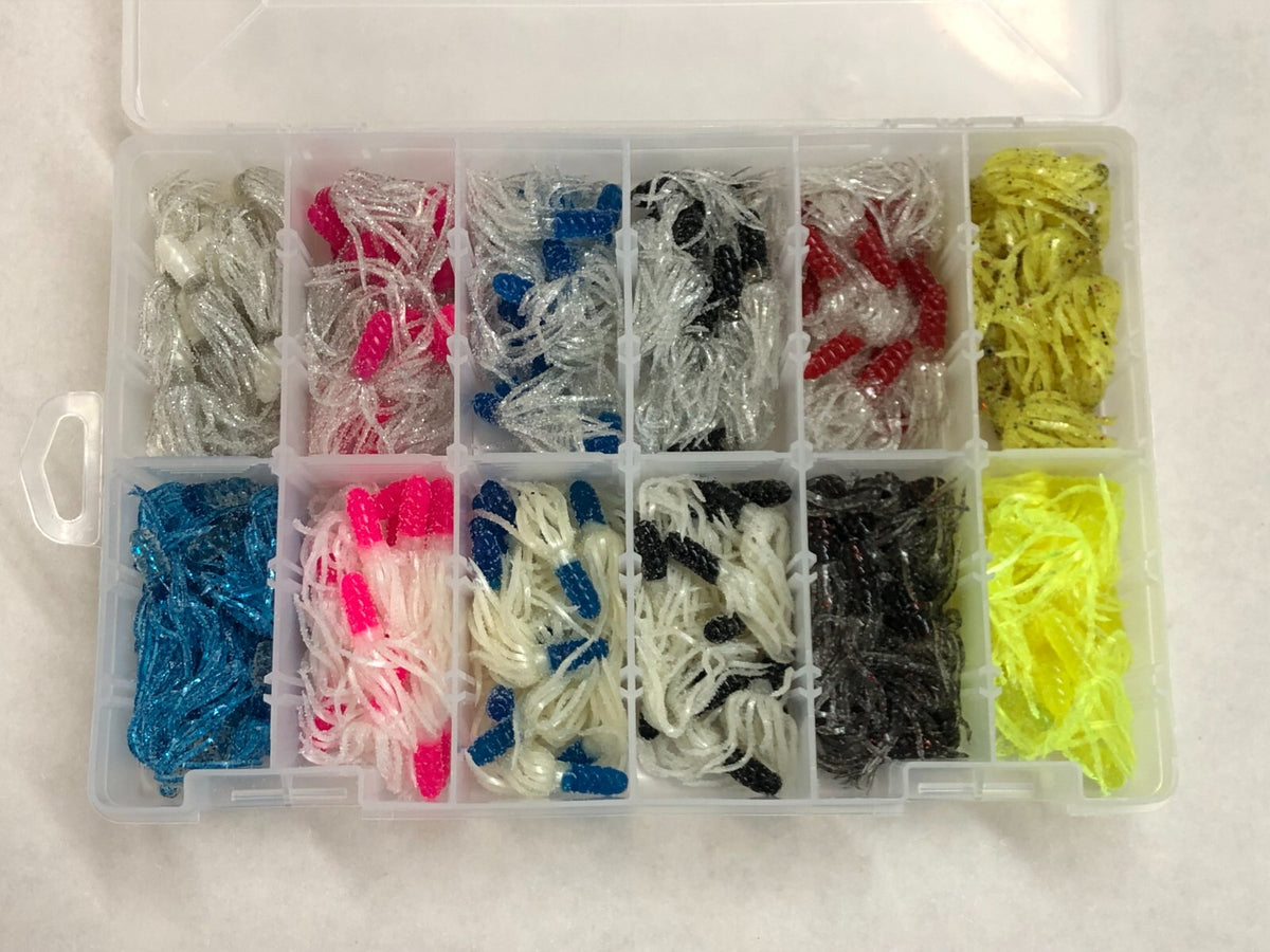 180 Piece Crappie Fishing Lure Kit with Flared Skirt Soft Plastics