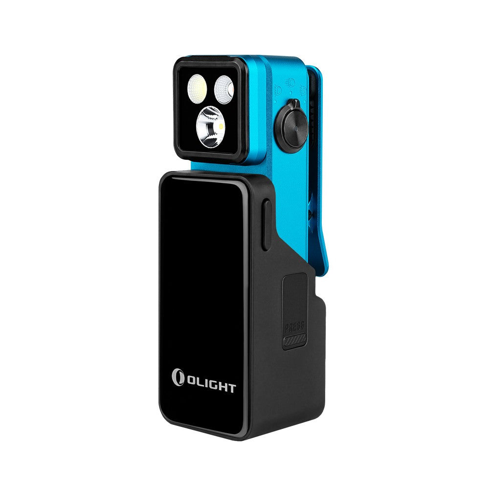 Olight Oclip 2 Pro Tidal Blue Portable Flashlight with Charging Case - Flood Red Spot 530 Lumens