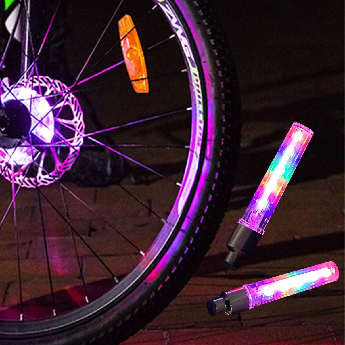 Waterproof LED Bicycle Rim Lights 2 Pack for Wheel Valve with 7 Modes