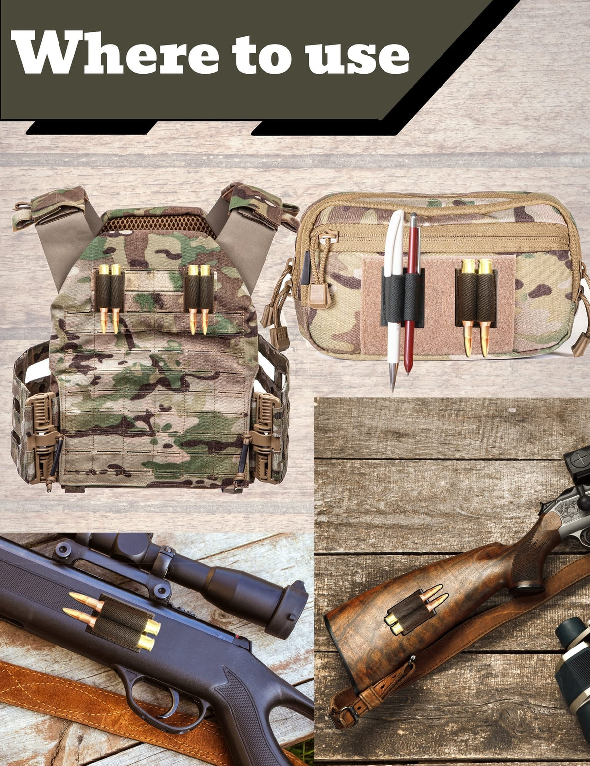 2PCS Rifle Bullet Shell Holder with Hook & Loop for Hunting & Shooting