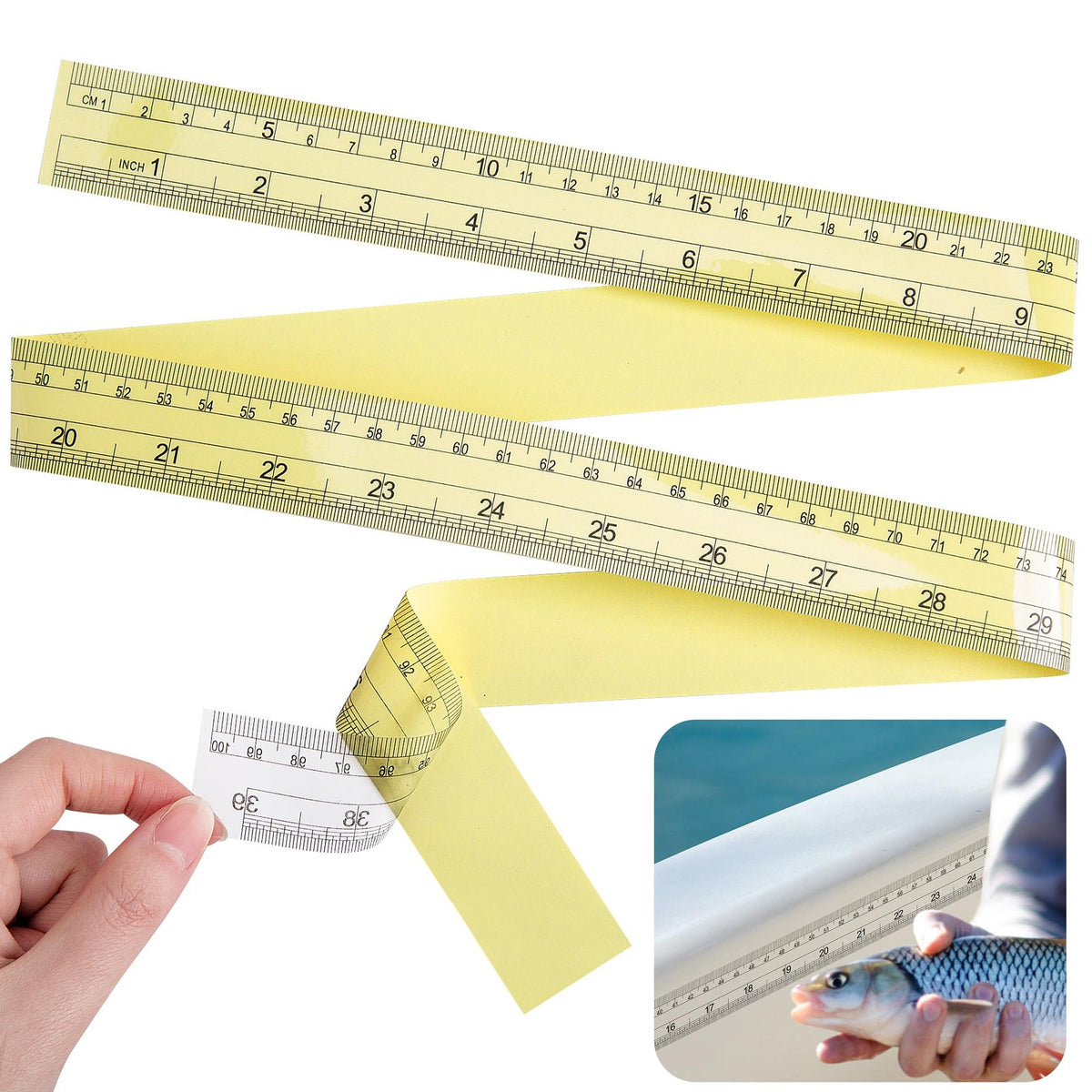 39-Inch Transparent Fish Ruler Stickers - Self-Adhesive Measuring Tape, Clear