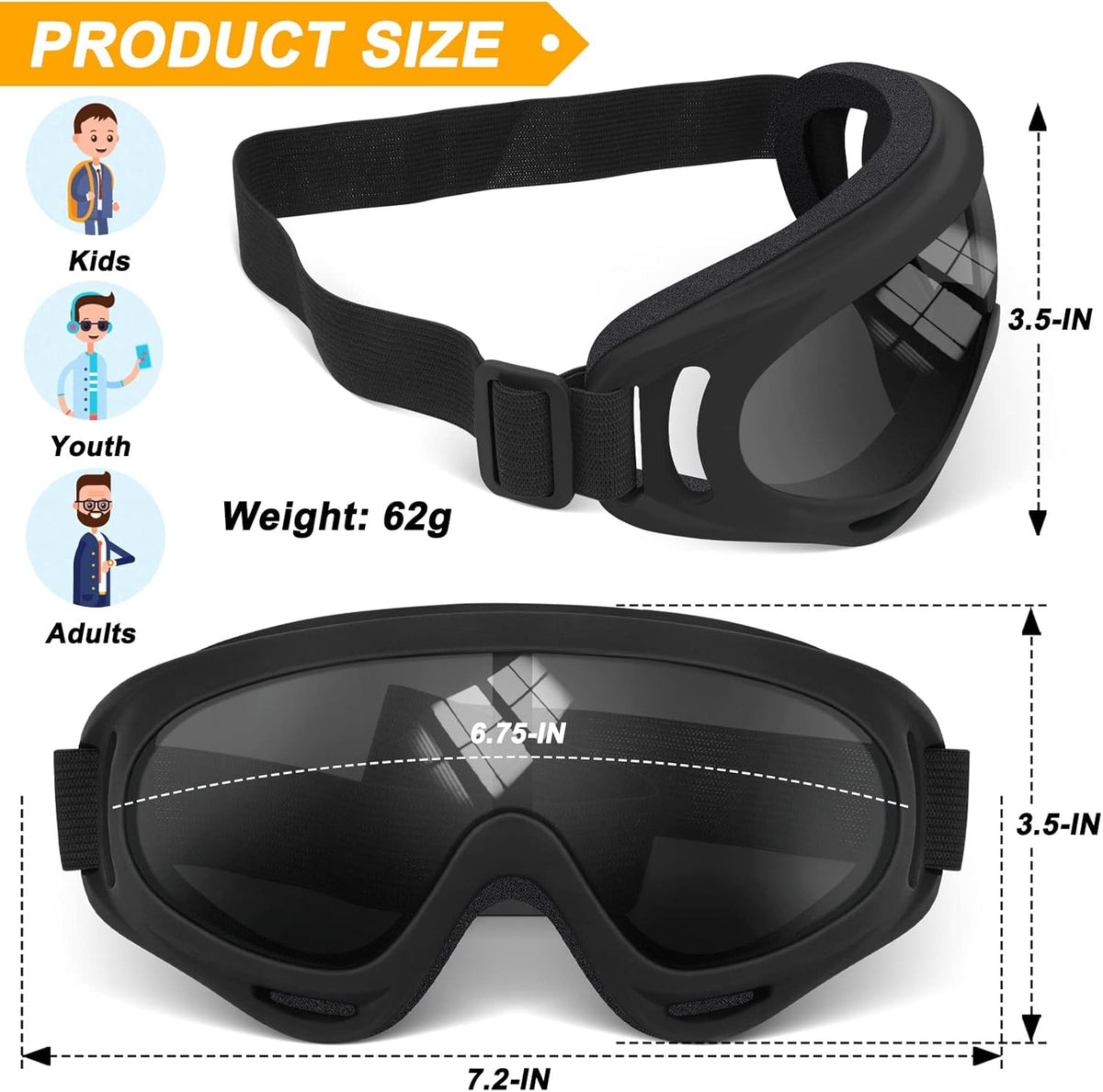 Motorcycle & ATV Ski Goggles Anti-UV Dustproof Windproof 2 Pairs