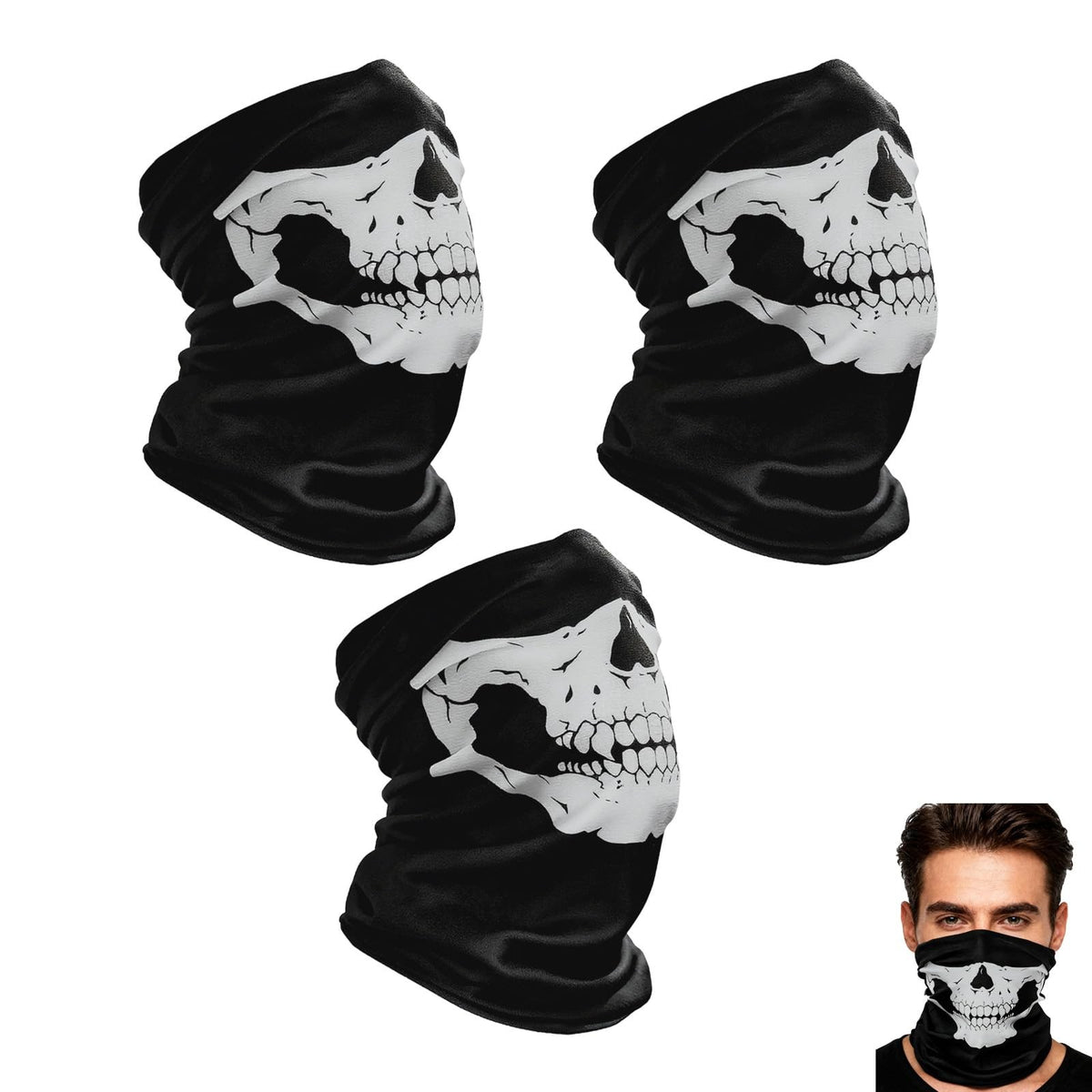 3 Pack Skull Balaclava Masks for Halloween Motorcycle Riding & Skiing