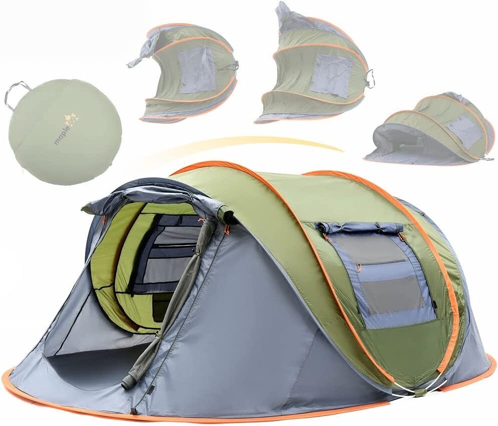 4-Person Pop-Up Camping Tent Waterproof UPF50+ Easy Setup with 2 Doors