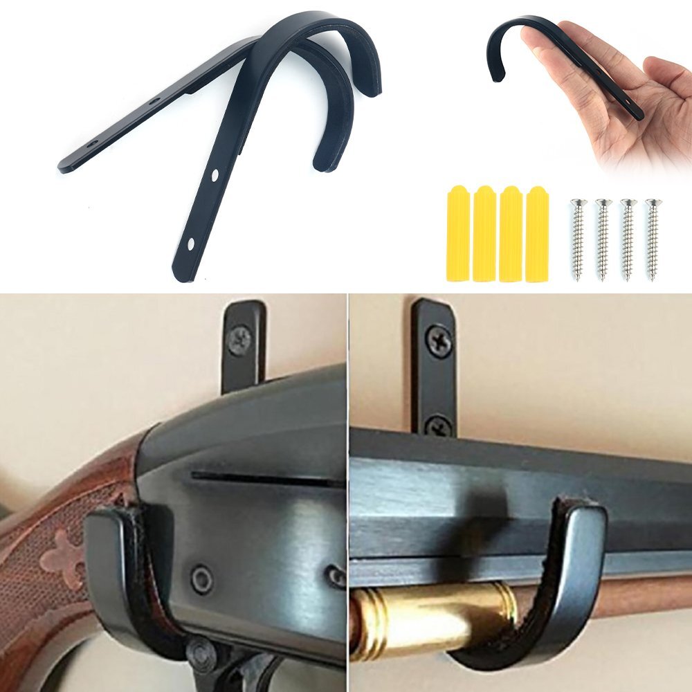 Wall Mount Gun Rack with Felt-Lined Hooks for Shotguns Rifles and Archery Bows