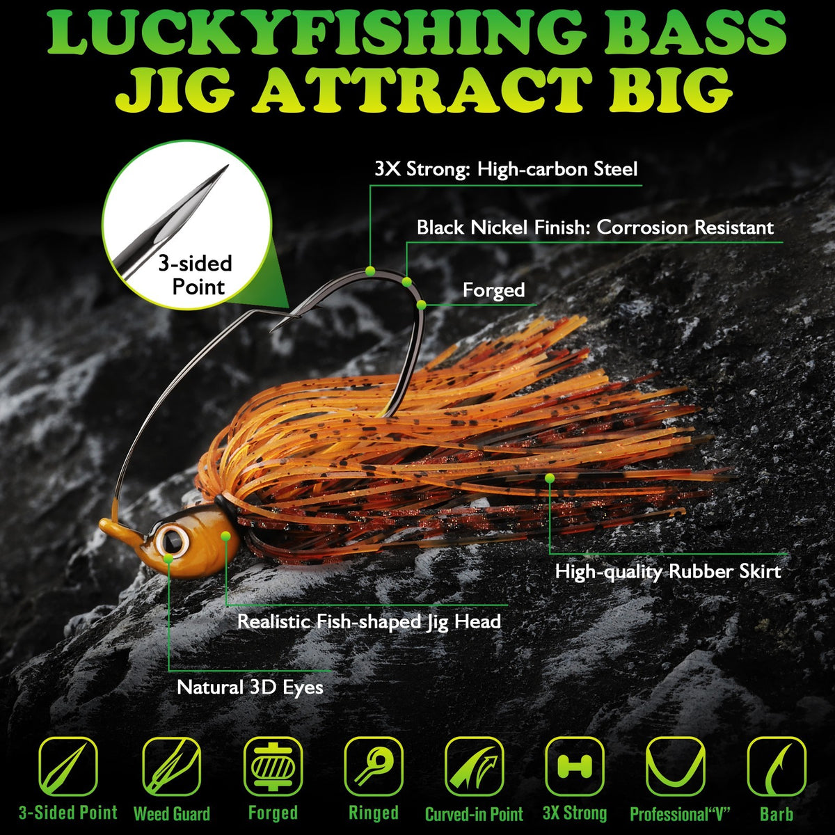 5pcs Weedless Bass Jigs 1/4oz Swim Fishing Lures for Bass Pike Walleye