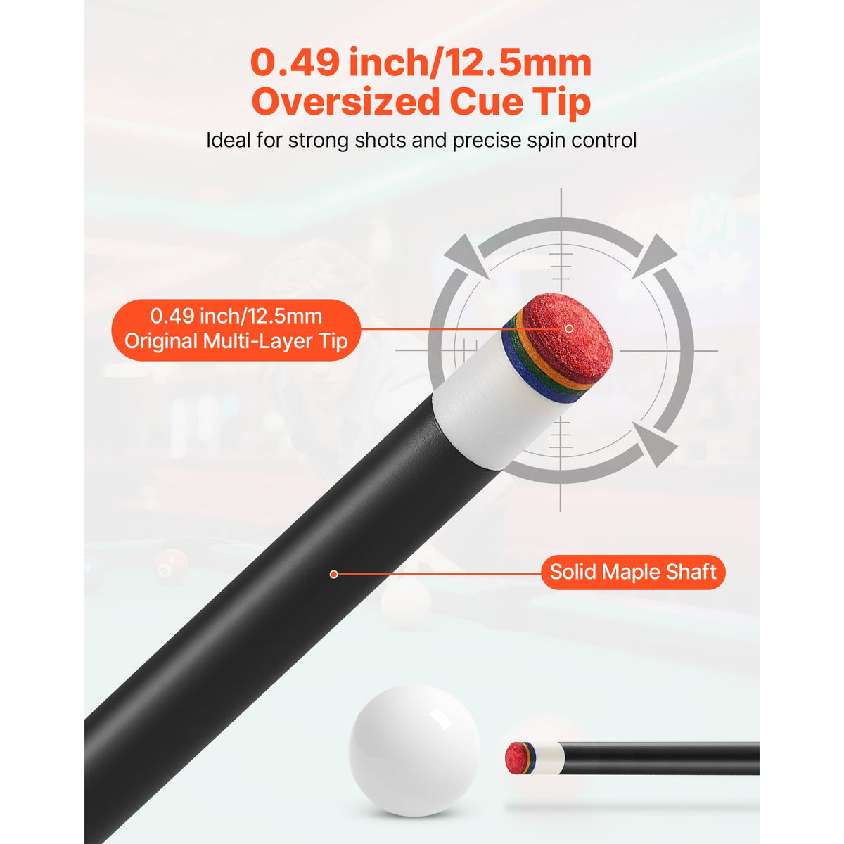 58-Inch Maple Pool Cue Stick, 19 oz, Two-Piece with 3/8-32 Quick-Thread Connector