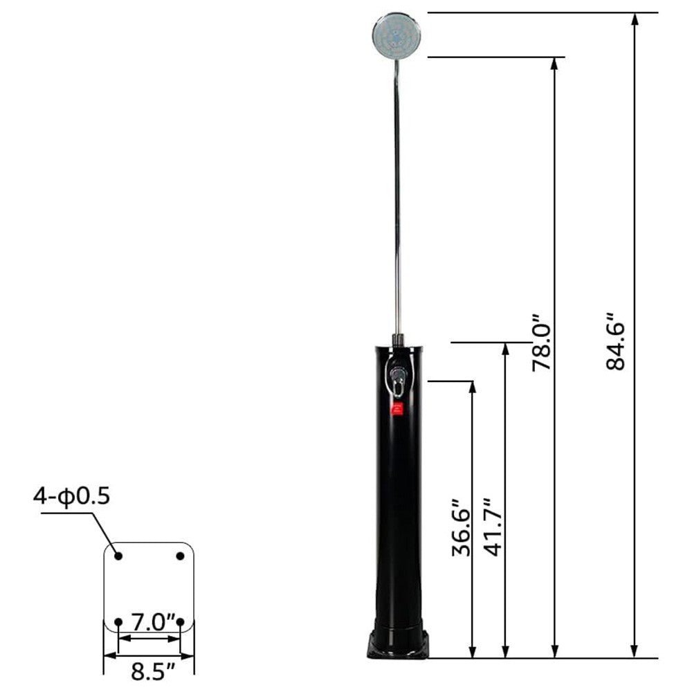 7FT Solar-Powered Outdoor Shower with Adjustable Head and Foot Tap