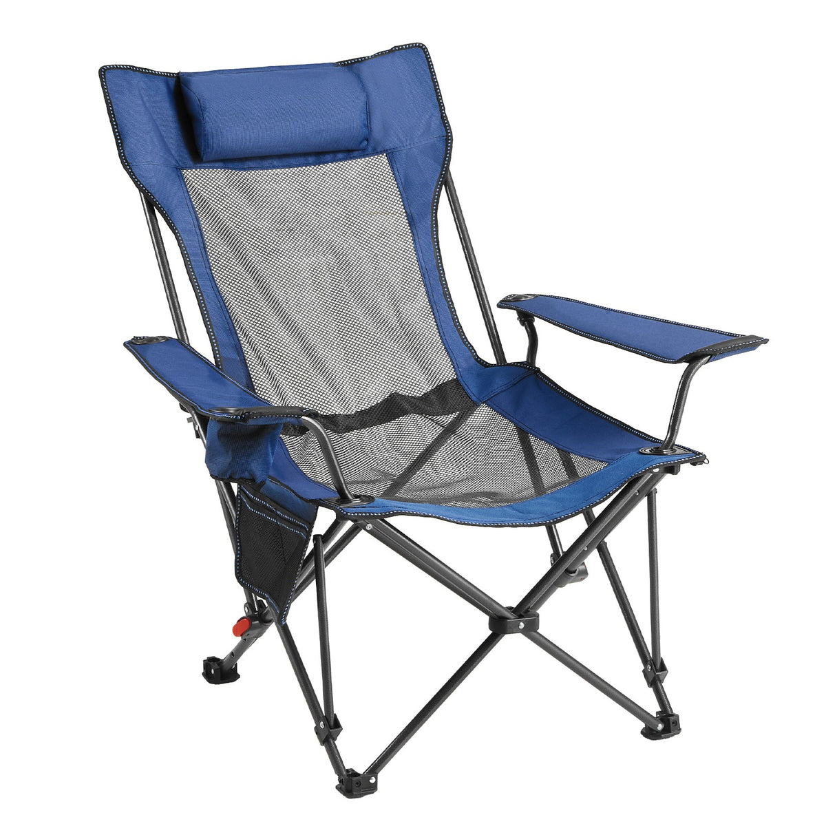 Heavy-Duty Portable Folding Camping Chair with Recline and Footrest - Blue