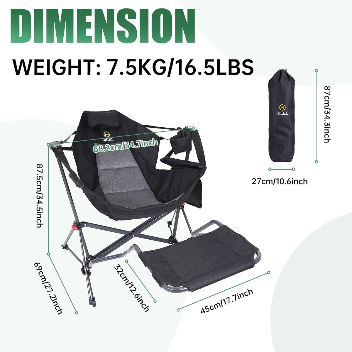 Hammock Camping Chair with Footrest, Rocker Swing Chair, Portable Outdoor Seat