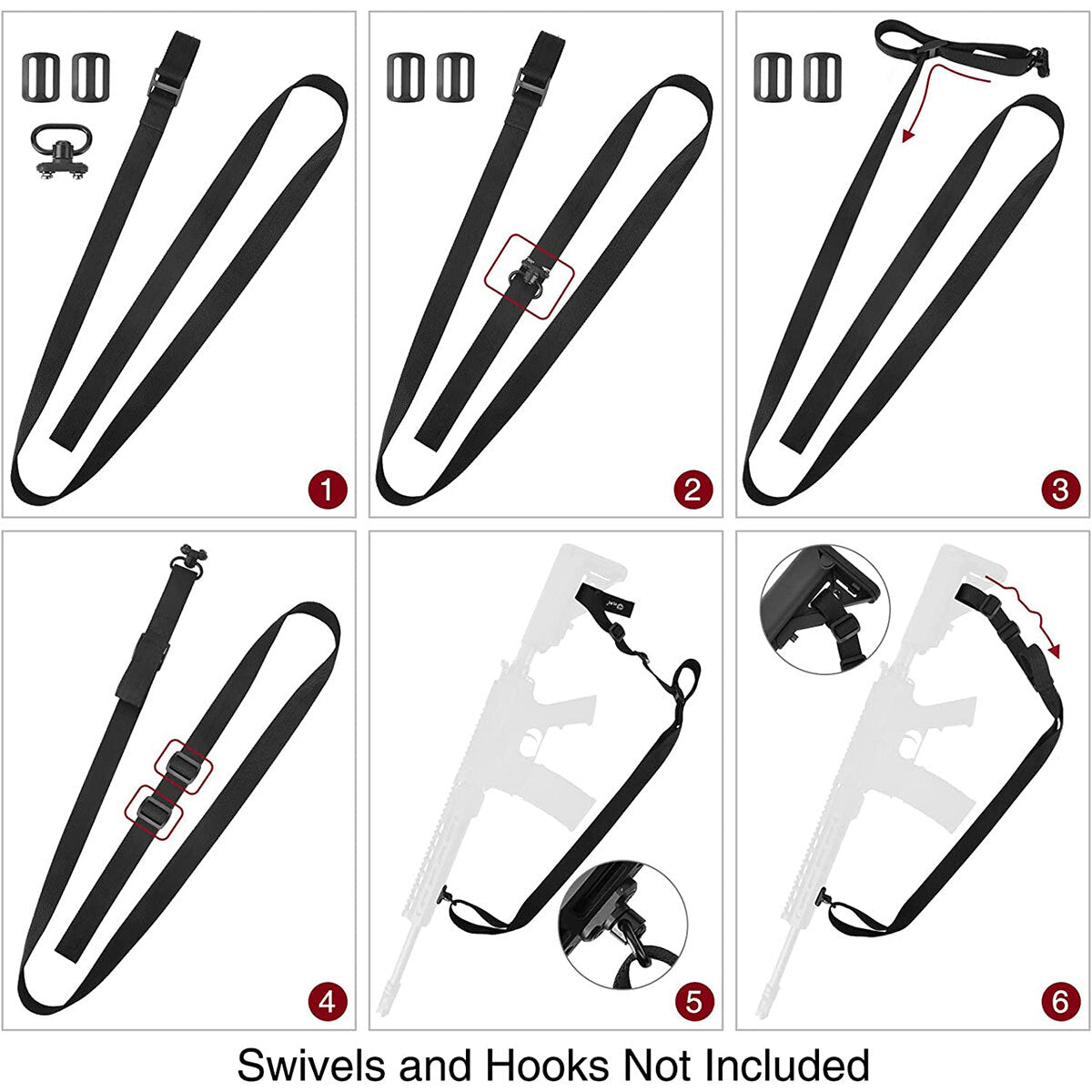 Adjustable Rifle Sling 2 Points with Quick-Loop Webbing 1.25 inch Black