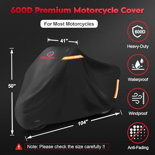 600D Waterproof Motorcycle Cover 104 Inch Outdoor Bike Protector Black