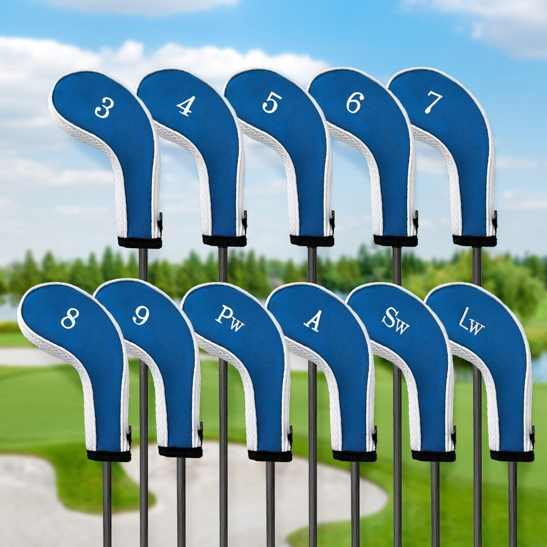 Golf Iron Head Covers 11-Piece Set Embroidered Numbers for Left & Right Handed Clubs Blue/White