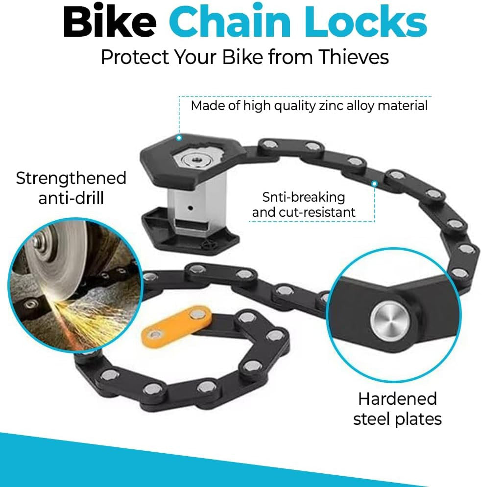 Heavy Duty Folding Bike Chain Lock with Mount and Glow-in-Dark Feature