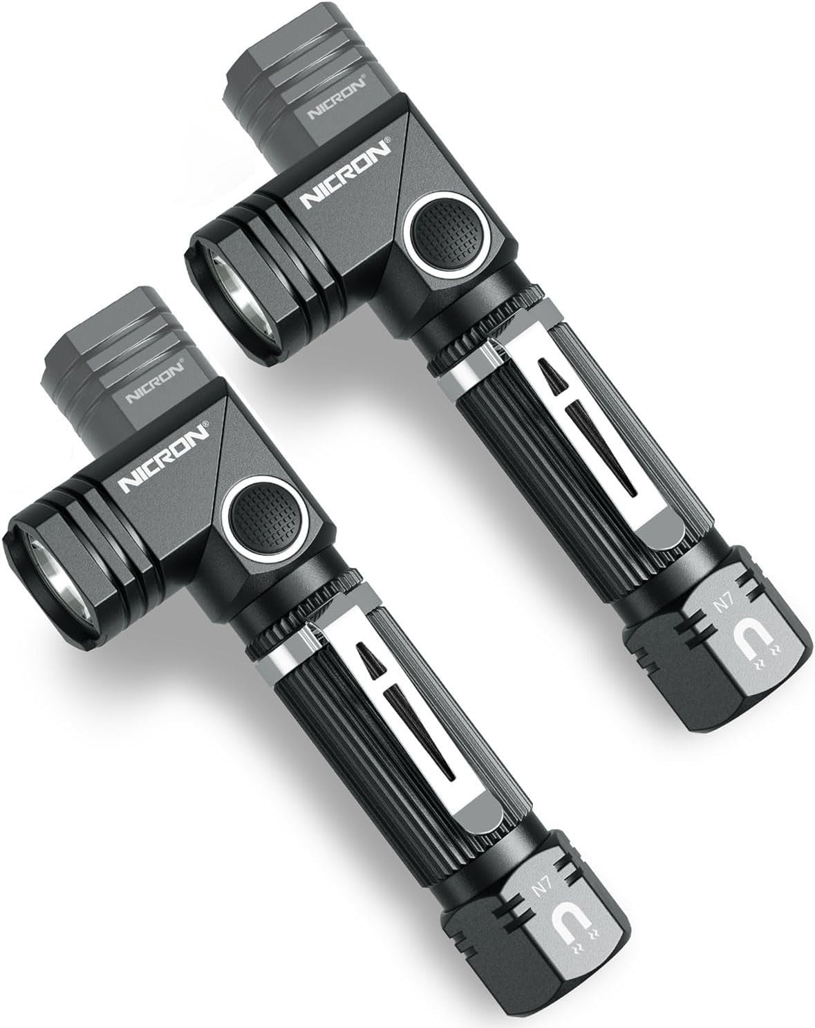 600 Lumens Tactical Waterproof Flashlight - 2 Pack, 90° Rotatable, IP65 LED