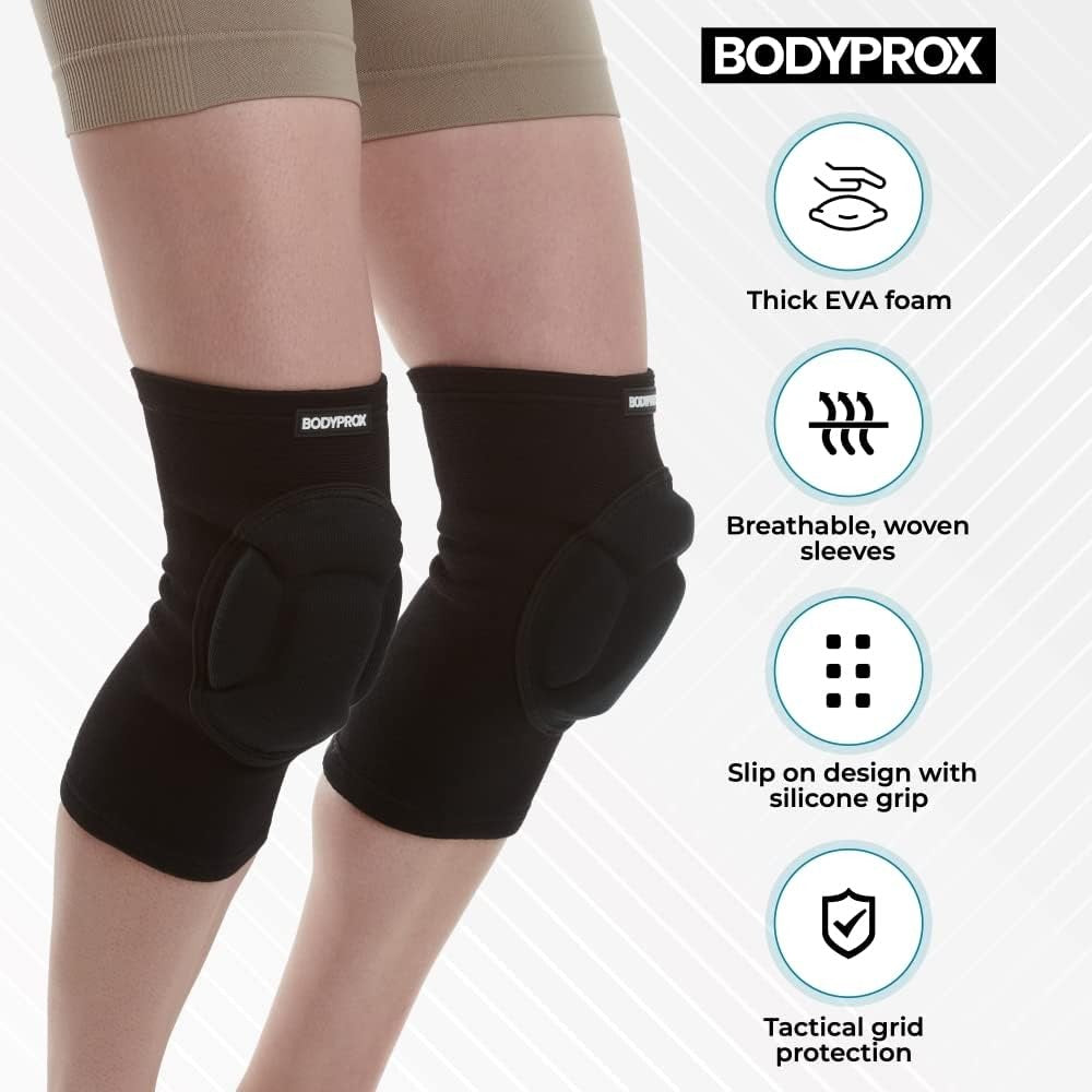 Protective Knee Pads for Sports - Thick Foam, Anti-Slip, Unisex, Black