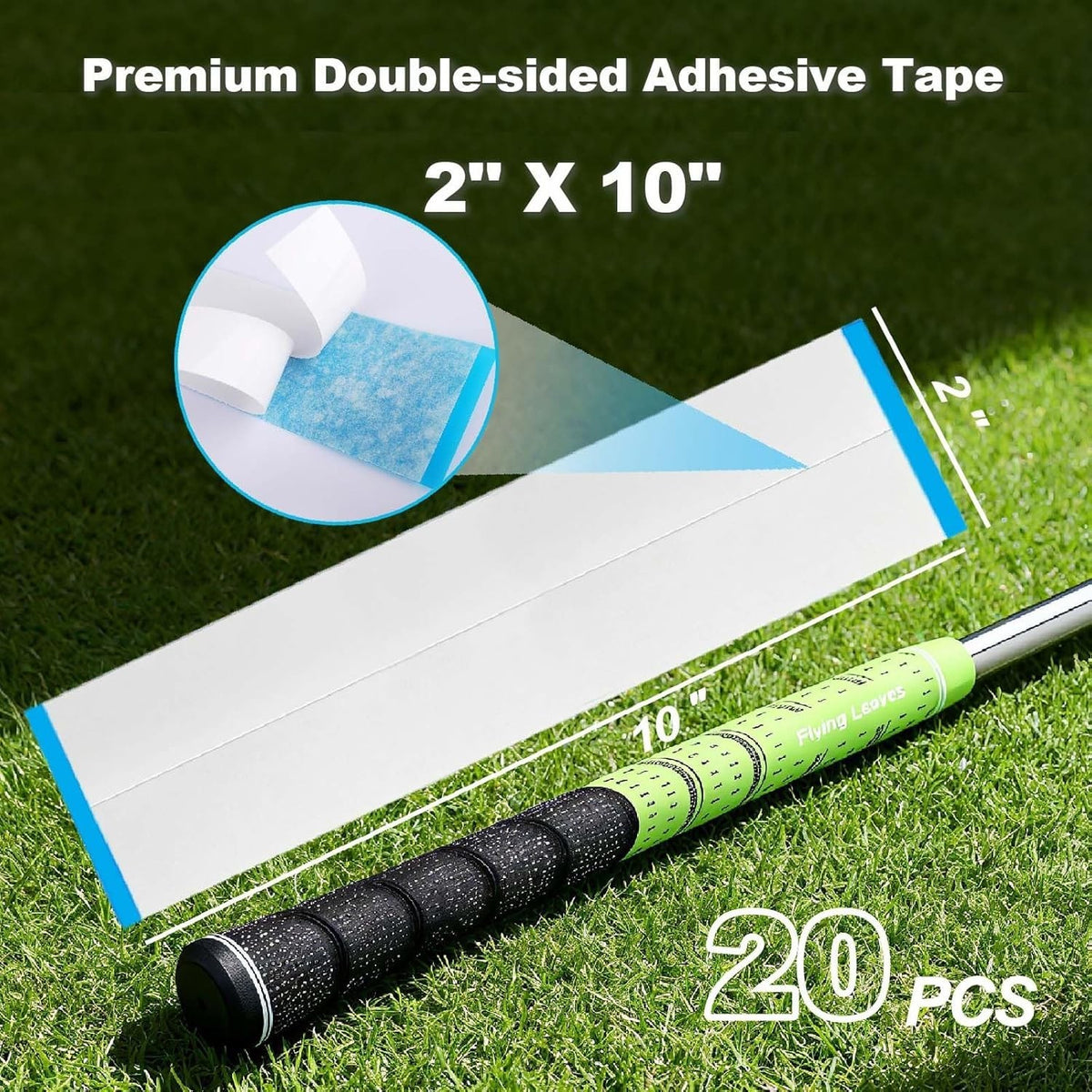 Golf Grip Tape 20-Pack, 2x10-Inch Double-Sided Adhesive Strips for Regripping