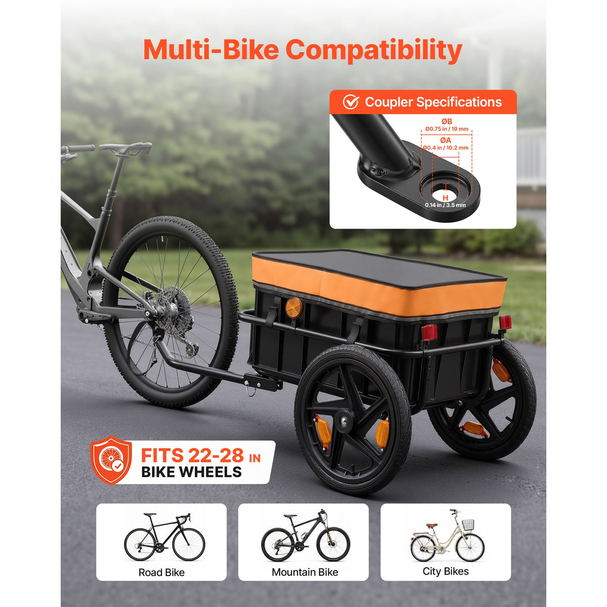 Foldable Bicycle Cargo Trailer 100lbs Capacity for 22-28 Inch Bikes