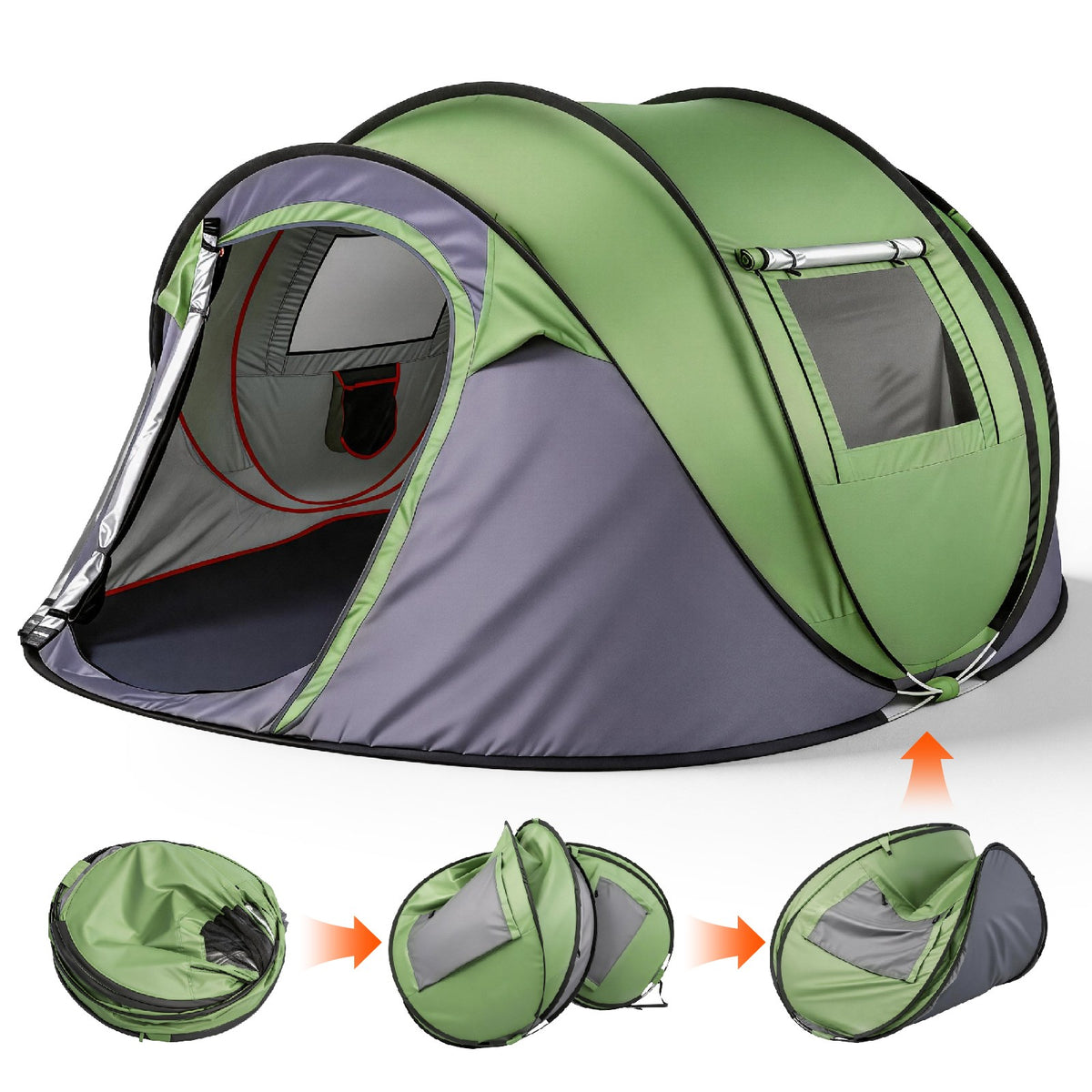 3-4 Person Pop Up Camping Tent Waterproof Instant Setup with Front Awning