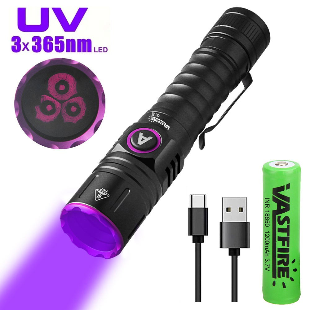 365Nm UV Black Light Flashlight 20W Rechargeable with Filter Lens