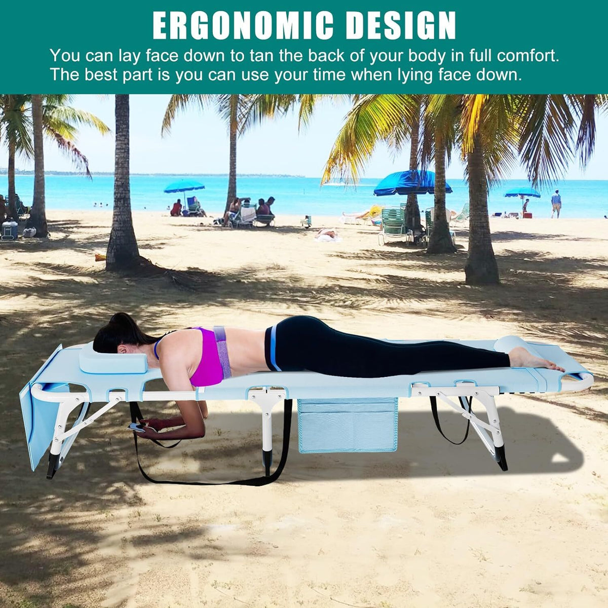 Heavy Duty Tanning Chair with Face Hole - Adjustable Folding Outdoor Lounge Bed