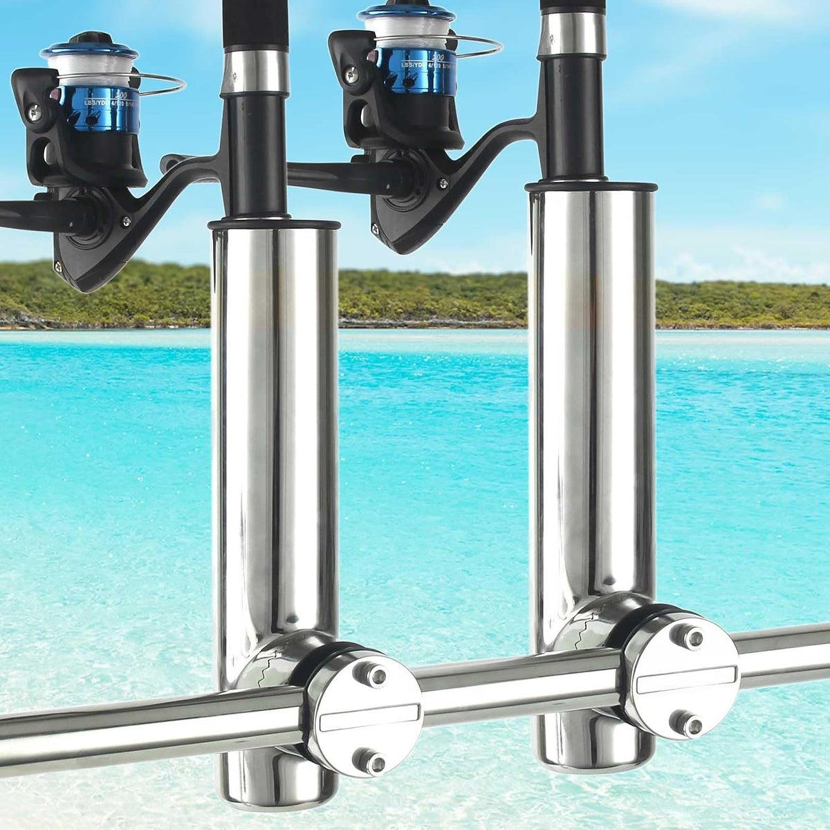 Stainless Steel Fishing Rod Holders 2-Pack | Adjustable Clamp-On Marine Gear