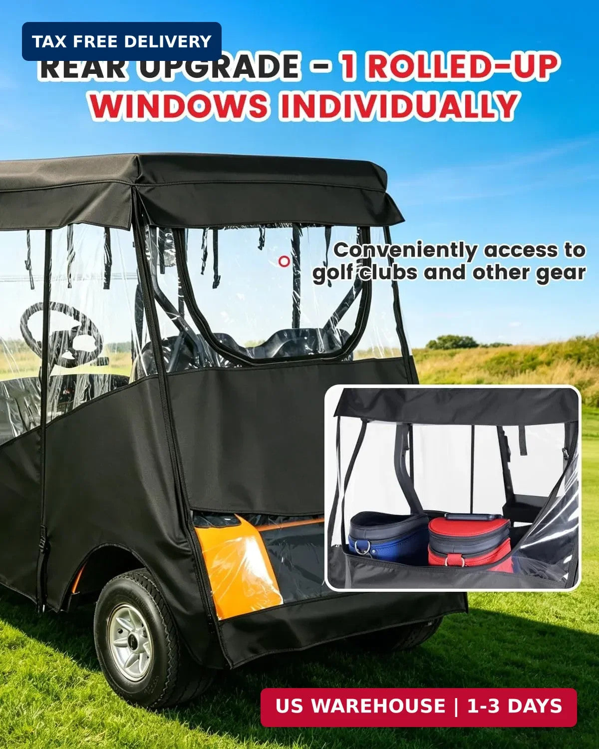 Golf Cart Enclosure for Ezgo TXT 2 Passenger Rain Cover with Clear PVC Windows