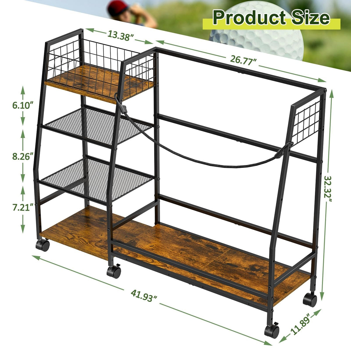 Golf Bag Storage Rack with Wheels - Organizer for Golf Equipment & Accessories