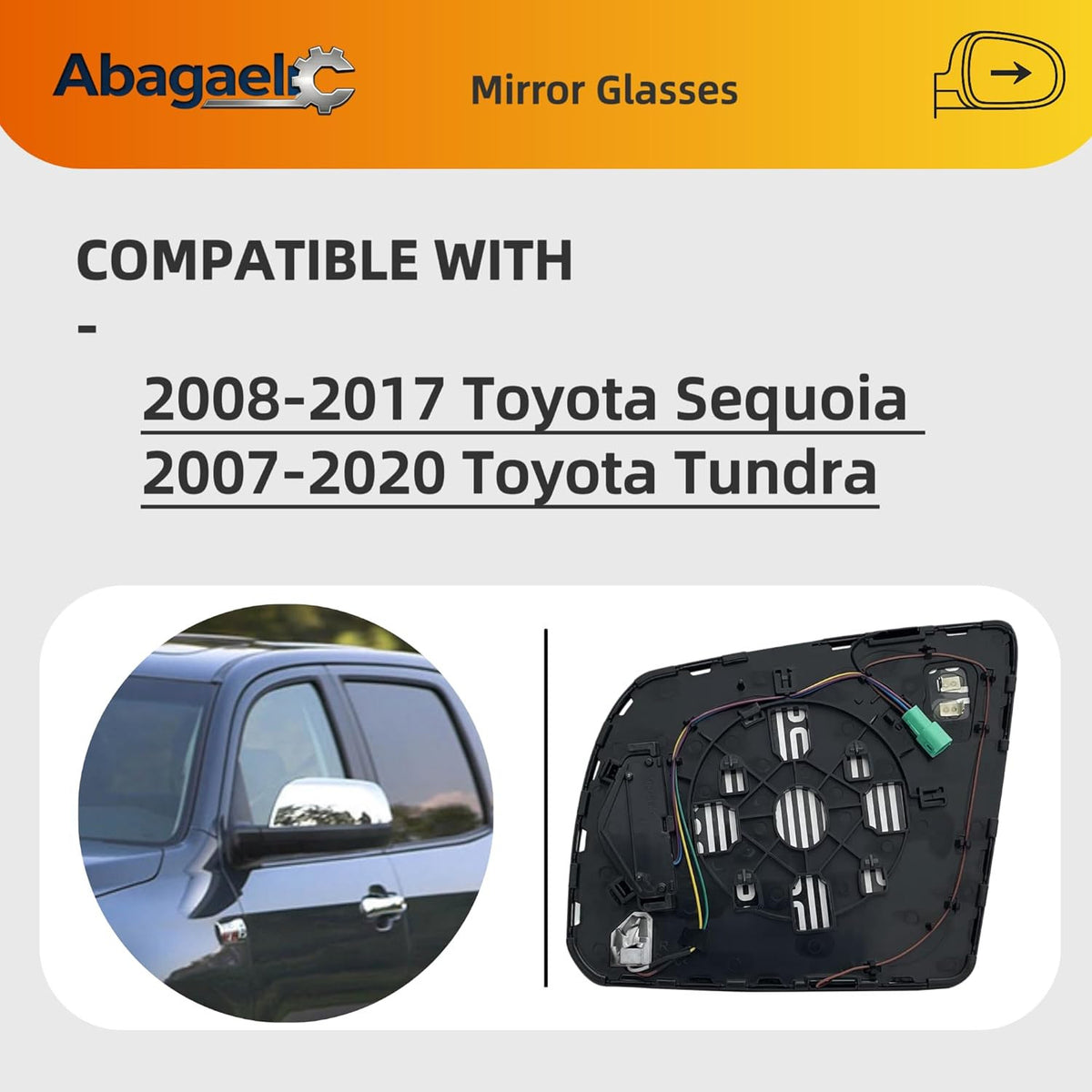 Passenger Side Heated Mirror Glass for Toyota Sequoia Tundra 2008-2020