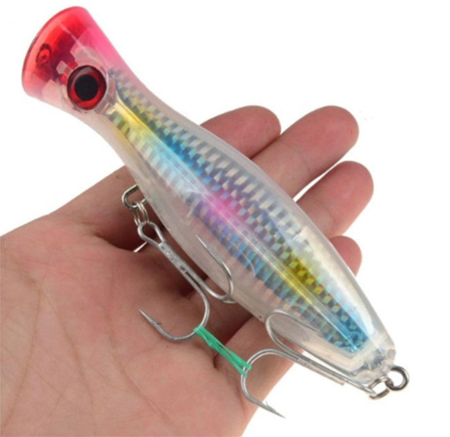 Floating Saltwater & Freshwater Fishing Lure - 1.5oz Topwater Popper with Rattle & Sharp Hooks