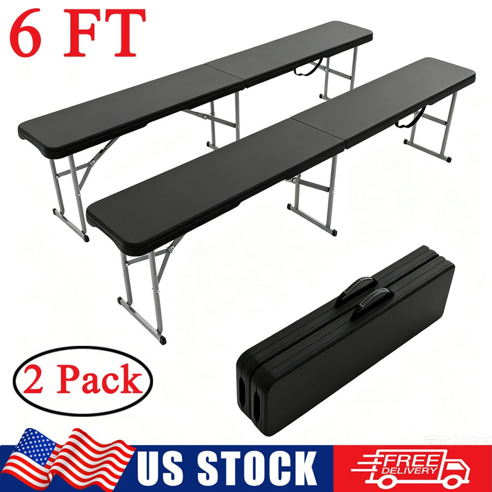 6ft Plastic Folding Bench Pack of 2 Waterproof Portable Seating for Indoor & Outdoor